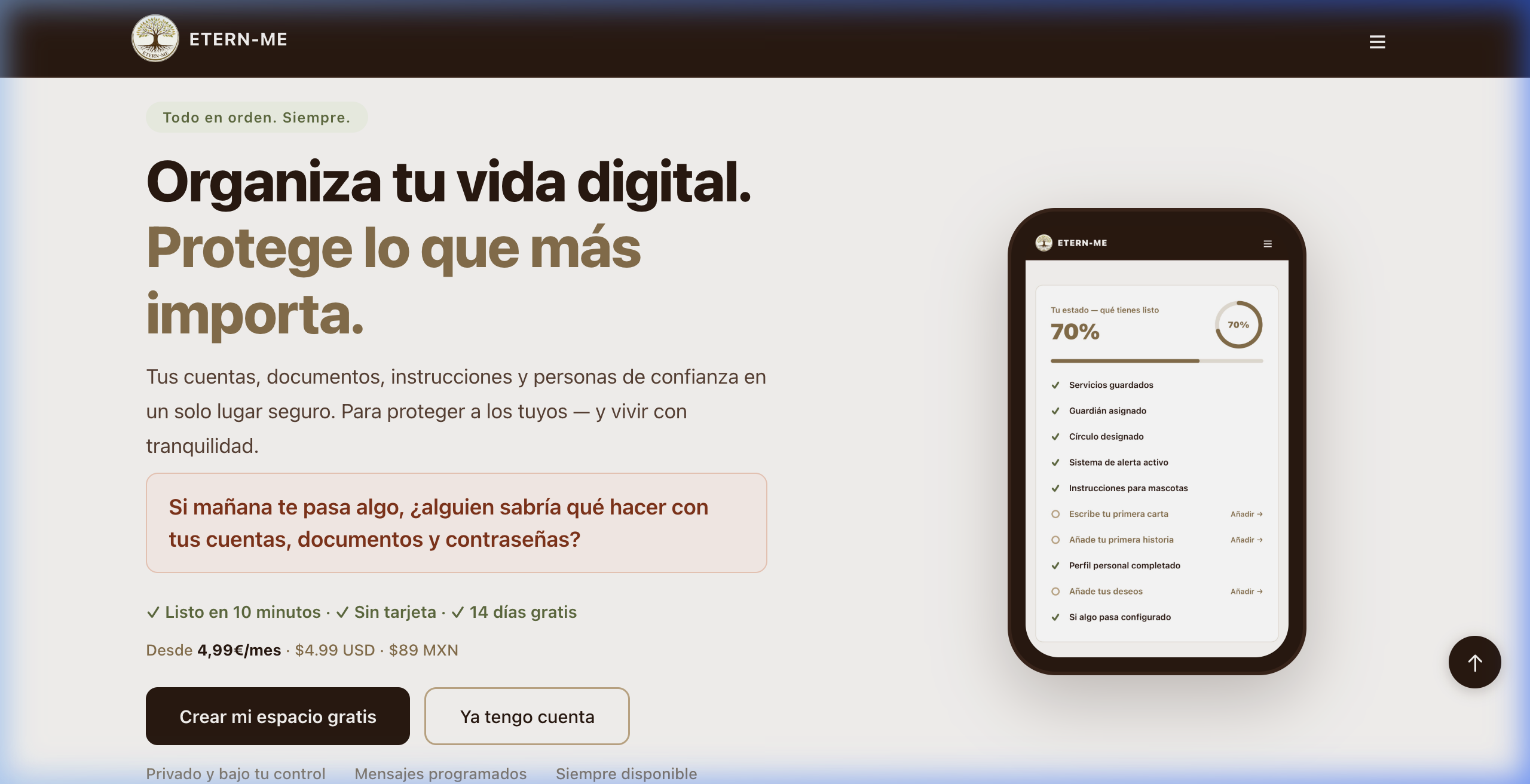 ETERN-ME landing page